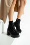 Melvian Women's Black Luxury Suede Lace-Up Zippered Fur Inside 8 cm Thick Heeled 3 cm Platform Boots Boo - 2