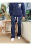 Side Straw Stripe Patterned Baggy Fit Tracksuit Navy Blue 5135