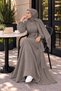Women's Belted Textured Hijab Dress – Long Sleeve Casual Dress - Stone Gray - 2