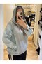 Gray Hooded Denim Detailed Sweat - 2