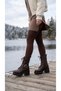 Side Zipper, Lace-Up, High Sole, Front Belt Detail, Women's Long Boots - 8