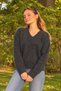 Women's Anthracite V-Neck Ultra Soft Textured Sweater - 6
