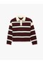 Comfortable Fit Buttoned Long Sleeve Polo Collar Striped Knitwear Sweater - 3