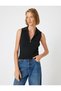 Half Zipper Detailed Polo Collar Sleeveless Knitwear Top - 3