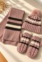 Women's Knitted Striped Scarf, Beanie and Gloves 3-Piece Winter Set
