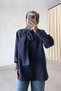 Cuff Detail Scarf Collar Tunic Shirt - Navy Blue - 3