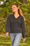 Women's Anthracite V-Neck Ultra Soft Textured Sweater