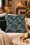 Double-Sided Printed Heritage Patterned Cushion Cover - 43X43 cm - Leaves on Green Background