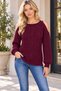 Women's Long Sleeve Round Neck Hair Braided Shoulder Cutout Embossed Soft Textured Elegant Trend Casual Burgundy Knitwear Sweater - 5