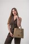 Women's Large Shoulder Bag with Mirror Charm Detail, Stylish Daily Handbag, Beige 18347 - 3