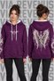 Angel Gothic Printed Unisex Wide Fit Plum Hooded Hoodie Sweatshirt - 2
