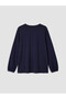Özmarka New Season Navy Blue Crew Neck Decorative Stitched Blouse - 7