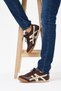 Women's Brown Lace-Up Flat Sole Sneaker Shoes with Gold Cross Detail - Walking Shoes
