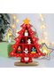 Christmas Themed Wooden Pine Tree Decorative Table Ornament - Red 18 Cm, New Year Ornament with 7 Miniature Figures - 3