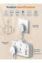 محول قابس تمديد الطاقة، منفذين عالميين، منفذ شحن سريع USB-C 20W PD3.0، 3 منافذ - 3