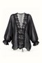 Lace Detail Black Transparent Voile Shirt