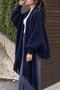 Liva Women's Tasseled Oversize Knitwear Poncho Navy Blue - 2