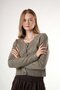Women's Wide Crew Neck Four Button Jazz Fabric Long Sleeve Cardigan Cty-Abr-7668 - 4