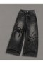Unisex Y2K Smoked Stonewashed Spider Print Baggy Jean Pants - 2