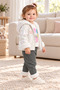 Baby Girl 3 Piece Set Plush Detailed Hooded Shiny Coat Printed Top Patterned Trousers Ak1019