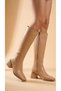 Women's Below the Knee Cream Heeled Shiny Detailed Zippered Leather Look Long Boots - 4