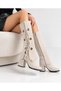 Shoes Women's Suede Heeled Boots with Decorative Laces and Capsule Details, Skirted Boots