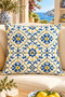 Set of 4 Cushion Covers 43X43 cm Lemon Patterned Blue Yellow Mediterranean Tile Motif Decorative Pillowcases - 3