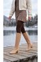 Women's Below the Knee Cream Heeled Shiny Detailed Zippered Leather Look Long Boots - 7