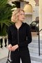 Women's Black Hooded Zippered Knitwear Cardigan