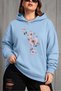 Sw Butterfly Printed Women's Large Size Oversized Hooded Two-Thread Cotton Sweatshirt Relaxed Fit