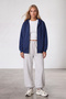 Women's Navy Blue Three Threaded Threaded Oversize Sweatshirt Alc-X15945 - 2