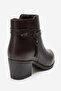 Women's Thick Heeled Buckle and Belt Detailed Zippered Boots&Booties Real Leather Br 66335 Brown - 3