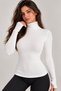 Women's Turtleneck High Neck Finger-Loop Ultra Soft Ribbed Flexible Slim Fit Basic White Sweater Blouse Body - 6