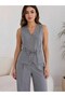 Onlniva Women's Belted Thin Striped Sleeveless Fabric Vest Medium Gray Melange