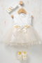 Baby Girl Floral Detailed Tulle Dress with Inner Bodysuit, Shoes and Bandana as a Gift - 5