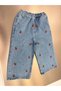Girl's Cherry Embroidered Wide Leg Denim Trousers - 3