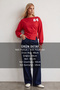 Women's Red Boat Neck Front and Back Printed Drape Detailed Three-Thread Sweatshirt Alc-X15959 - 2