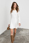 Common women's long sleeve fitted mini ecru dress - 6