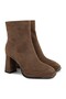 Women's Boots 414-5 Brown Flexible Stretch Suede Sock Boots Blunt Toe High Thick Block Heel Comfortable P - 3