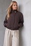 Women's Brown High Collar Lined Loose Fit Bomber Jacket Alc-X15958 - 3