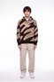 Men's Wave Patterned Hooded Knitwear with Front Zipper in Dark Brown - 5