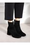 Pormi̇ Black Suede Heeled Women's Boots - 6