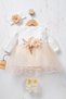 Baby Girl Floral Detailed Tulle Mevlüt Dress - with Shoes and Bandana Gift (Inner Bodysuit Included) - 5