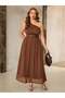 Μάξι φόρεμα, καφέ - 4