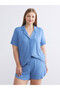 Two Mt Shop Quality Lcw Dream Blue Plain Short Sleeve Women's Shorts Pajama Set - 6