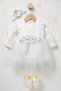 Baby Girl Floral Detailed Tulle Dress with Inner Bodysuit, Shoes and Bandana as a Gift - 8