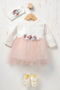 Baby Girl Floral Detailed Tulle Dress with Inner Bodysuit, Shoes and Bandana as a Gift - 8