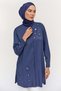 Kuş Motif İşlemeli Floş Tunik