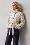 Women's beige polka dot patterned belted short lined trench coat alc-x15931
