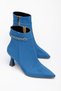 Zigas Women's Blue Suede Buckle Thin Heeled Pointed Toe Boots
